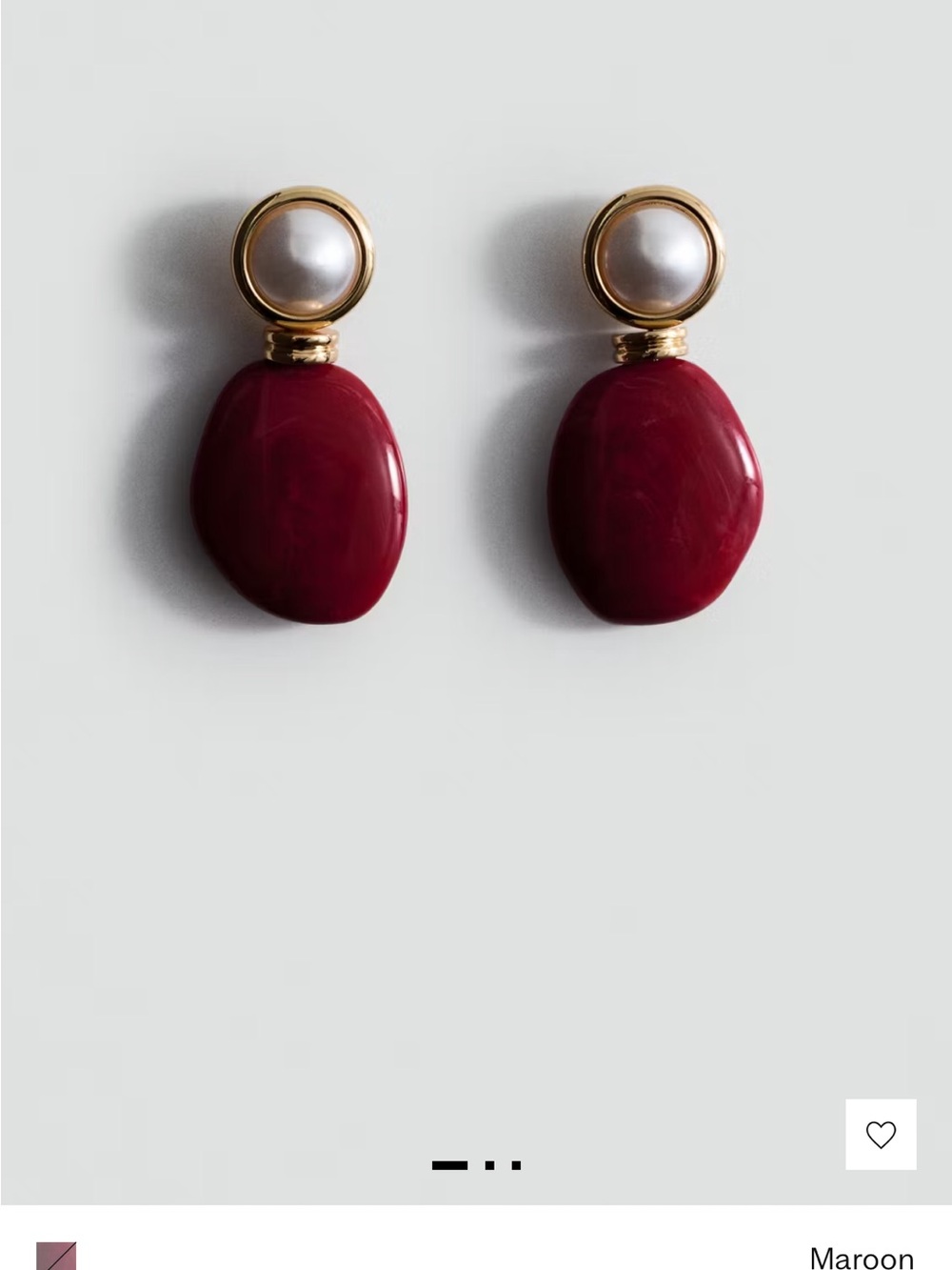 Mango Maroon Drop Earrings with Pearl and Gold Tone